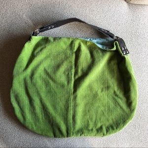 Green velvet hobo tote bag
